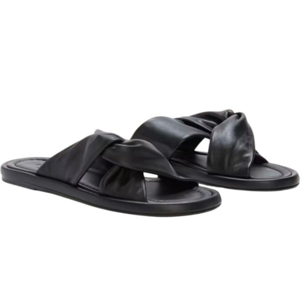 Everlane Black Leather Slide Sandals Minimalist Padded Twist Size 7